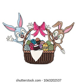 Cute rabbits with easter eggs cartoon