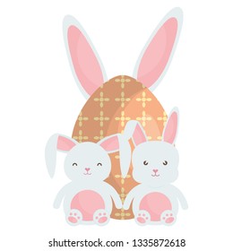 cute rabbits with egg painted