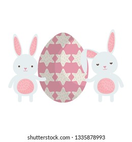 cute rabbits with egg painted