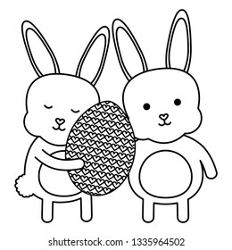 cute rabbits with egg painted