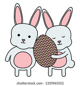cute rabbits with egg painted