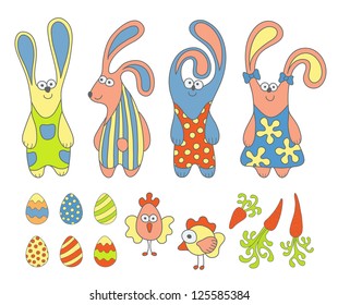 Cute rabbits and elements, Easter set