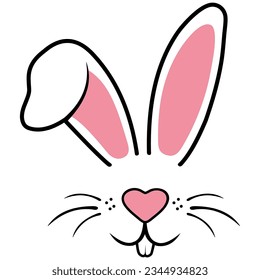 Cute Rabbits Face Vector and their Ears Clipart Design