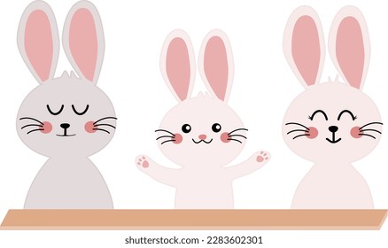 Cute Rabbits family vector illustration. Happy easter elements decoration. Kawaii Daddy mommy son rabbits family.