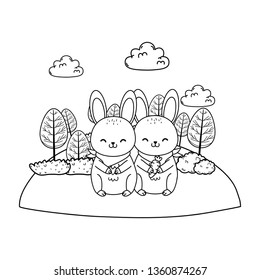 cute rabbits in the field woodland characters