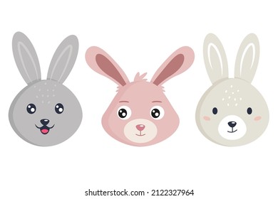 Cute rabbits in flat style isolated on white background, print. Vector illustration
