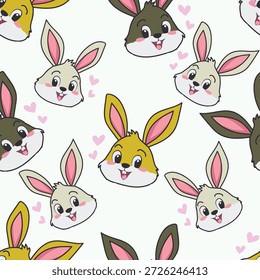 Conejos lindos y flores de fondo de Vector sin patrón 
