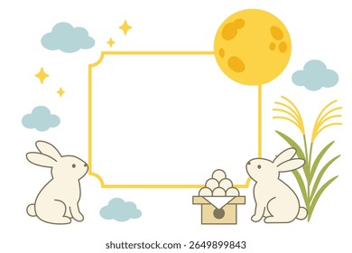 Coelhos bonitos e quadro de lua cheia para o festival de visão da lua

