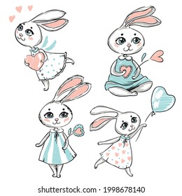 Cute rabbits. rabbits are girls. cartoon character