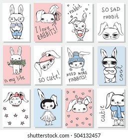 Cute rabbits for greeting card design, t-shirt print, inspiration poster.