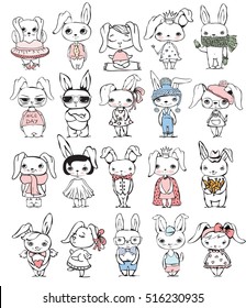 Cute rabbits for greeting card design, t-shirt print, inspiration poster.