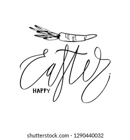 Cute rabbits, hand draw illustration with letterings phrases-Happy Easter. Draw vector illustration set character design of cute rabbit.