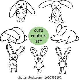 Cute rabbits hand drawn set in doodle style. easter bunnies collection.