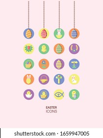 cute rabbits and happy easters icons set over pink background, block style icon, vector illustration
