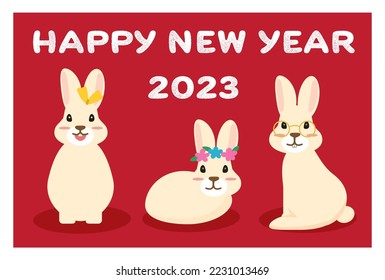 Cute Rabbits Happy New Year 2023 Greeting Card