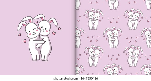 cute rabbits hug each other