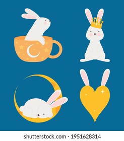 diseño de conjunto de iconos de conejos bonitos