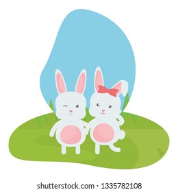 cute rabbits in the landscape characters