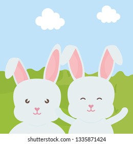 cute rabbits in the landscape characters