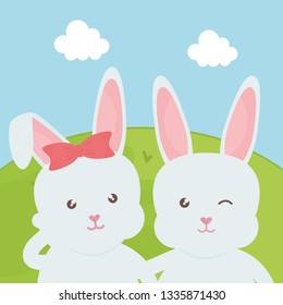 cute rabbits in the landscape characters