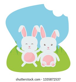 cute rabbits in the landscape characters