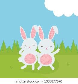 cute rabbits in the landscape characters