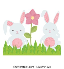 cute rabbits in the landscape characters