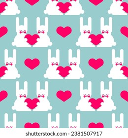 Cute rabbits and love pattern seamless. Hares and heart background. Baby fabric texture