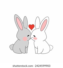 Cute rabbits in love. Vector card invitation. Valentines day.