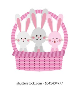Cute rabbits on basket