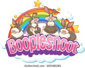 Cute rabbits on Boople Snoot font with rainbow illustration