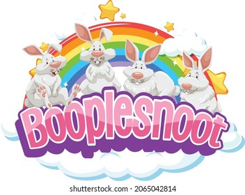 Cute rabbits on Boople Snoot font with rainbow illustration