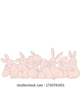 Conejos cortos en blanco.Dibujo vectorial de dibujos animados. Fondo animal con lugar para texto. Perfecto como invitación, tarjeta de felicitación y adorable elemento de diseño.