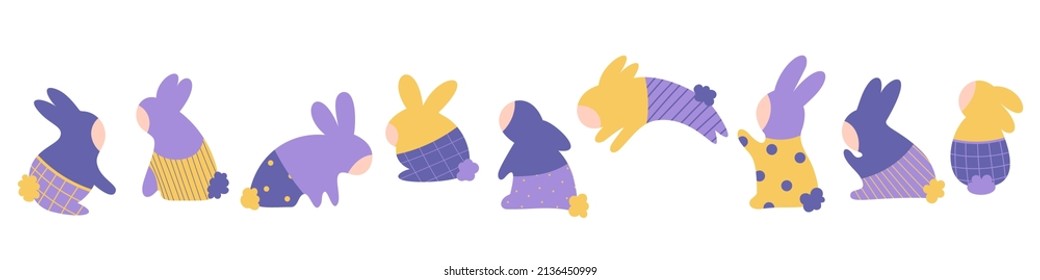 Cute rabbits with an ornament. Silhouette of a bunny with a texture on a white background. Rabbit symbol of the year 2023. Vector illustration