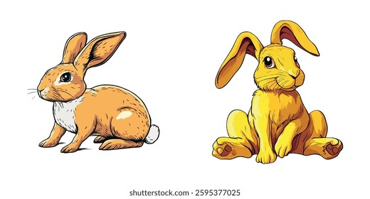 Cute Rabbits in Playful Poses with Colorful Fur