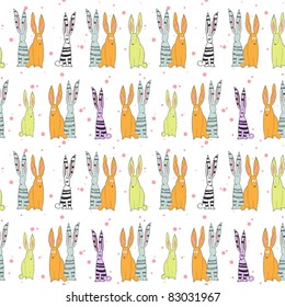 Cute rabbits seamless background. Vector illustration.