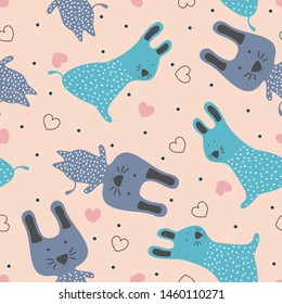 Cute rabbits seamless pattern with pastel colors scandinavian style for children and baby fashion textile print childish hand drawn background.