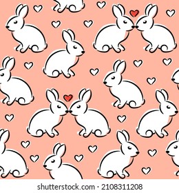 Cute rabbits seamless pattern, spring and easter background for fabric, wrapping, wallpaper or textile