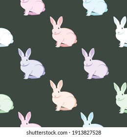 Cute rabbits, seamless pattern, vector illustration. Print design rabbit background.  to Easter holiday.