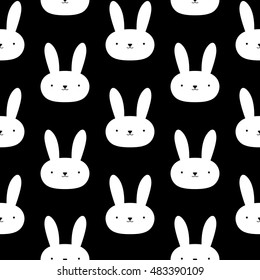 Cute rabbits seamless pattern. Vector background with cartoon rabbits