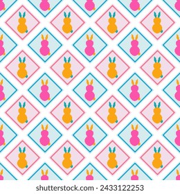 Cute Rabbits seamless pattern.Happy easter bunnies texture pixel,embroidery,cross stich,ethnic design for spring holiday ,festival,celebration,event,print product,fashion,decor.Vector illustration