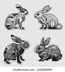 Cute rabbits set. Chinese Lunar new year collection. Traditional papercut Jianzhi elements. Chinese text means "year of the rabbit".