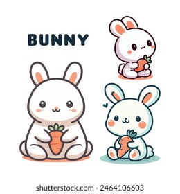 Cute rabbits set. Collection of graphic elements for website. Animal, symbol of spring holidays. 