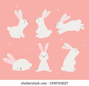 cute rabbits set on background