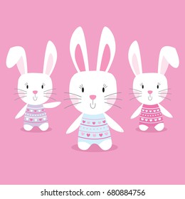 Cute rabbits with soft pink background