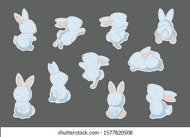 Cute rabbits stickers set, bakery decorations, birthday labels kit, baby shower party elements classic, universal design
