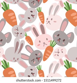Cute Rabbits and Tasty Carrots, Vector, Illustration, Pattern