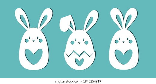 Cute rabbits. Templates for cutting paper, laser cutting and plotter. 