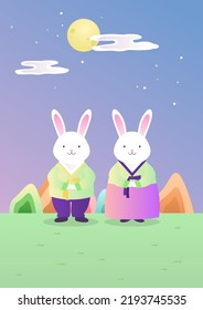 Cute rabbits in traditional Korean costumes.