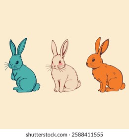 Cute rabbits in various poses. Rabbit animal icon isolated on background. For Moon Festival, Chinese Lunar Year of the Rabbit, Easter decor.